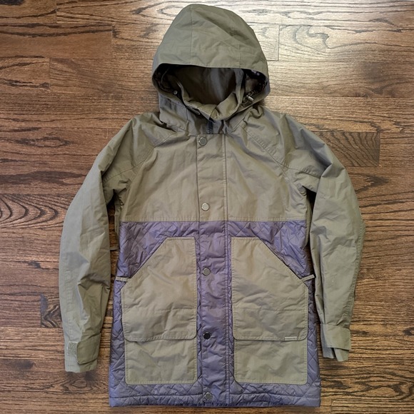 B by Burton Women's Jacket XS Olive Green‎ Black Hooded Quilted Coat Snowboard - Picture 1 of 16